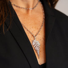 Load image into Gallery viewer, long necklace fern leaf silver rhodium chain
